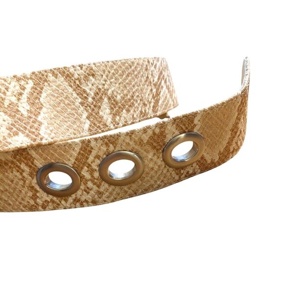 Vintage Suzie Oher Canada Silver Metal Cream Snakeskin Print Belt M Plus Stretch - Picture 5 of 8